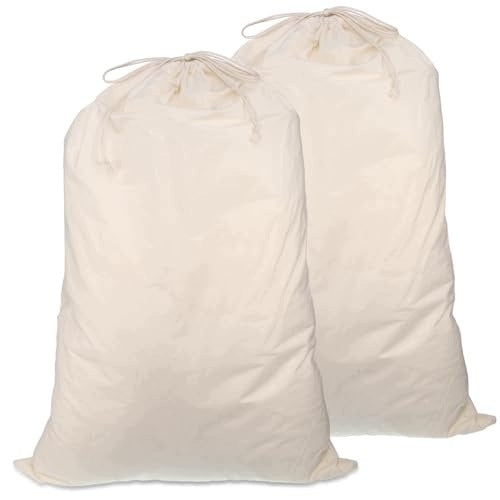 LAUNDRY BAGS COTTON BEIGE FOLDING WITH DRAWSTRING 50X70 CM 2 PCS Brand no brand