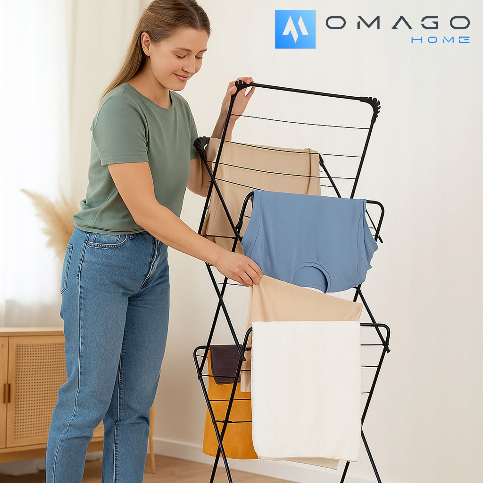 LAUNDRY DRYER STANDING VERTICAL BALCONY METAL 138CM STABLE 3 POS. Unfolded width 58 cm