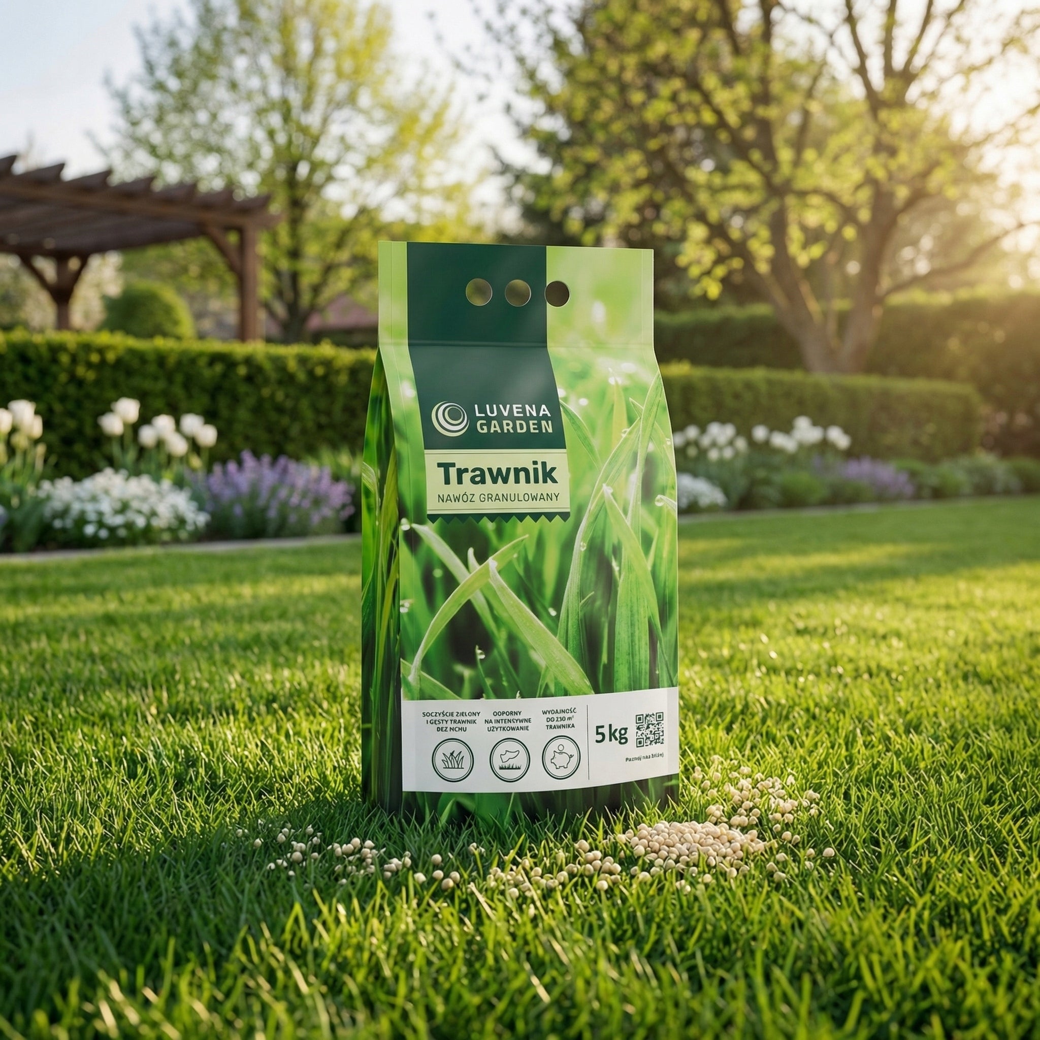 LAWN GRASS FERTILIZER EFFICIENT MULTICOMPONENT LUVENA GARDEN GRANULES 5KG Packaging status original