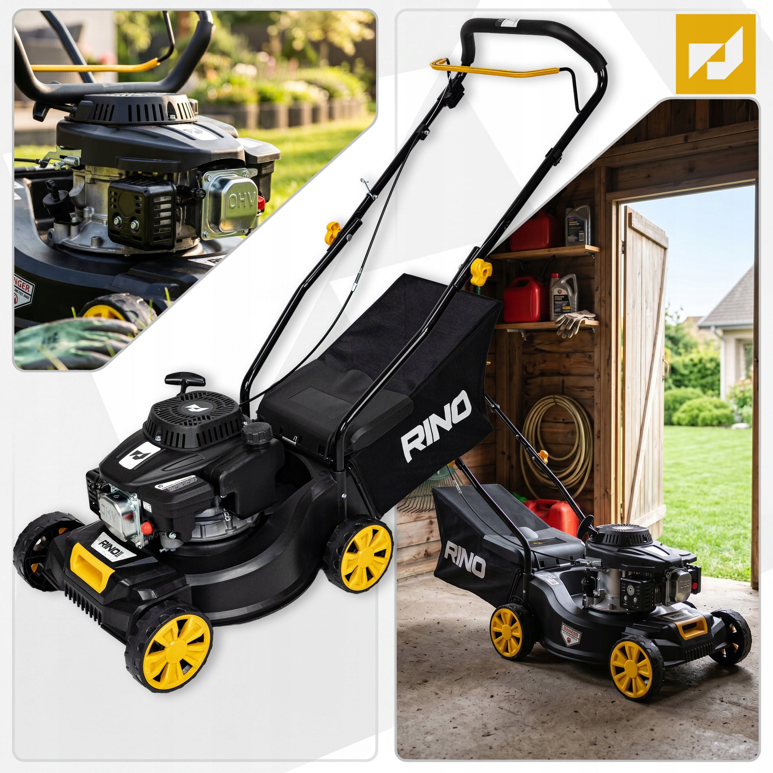 LAWN MOWER WITHOUT DRIVE 125CC 3 KM LARGE BASKET 45L 41CM RINO Packaging status original
