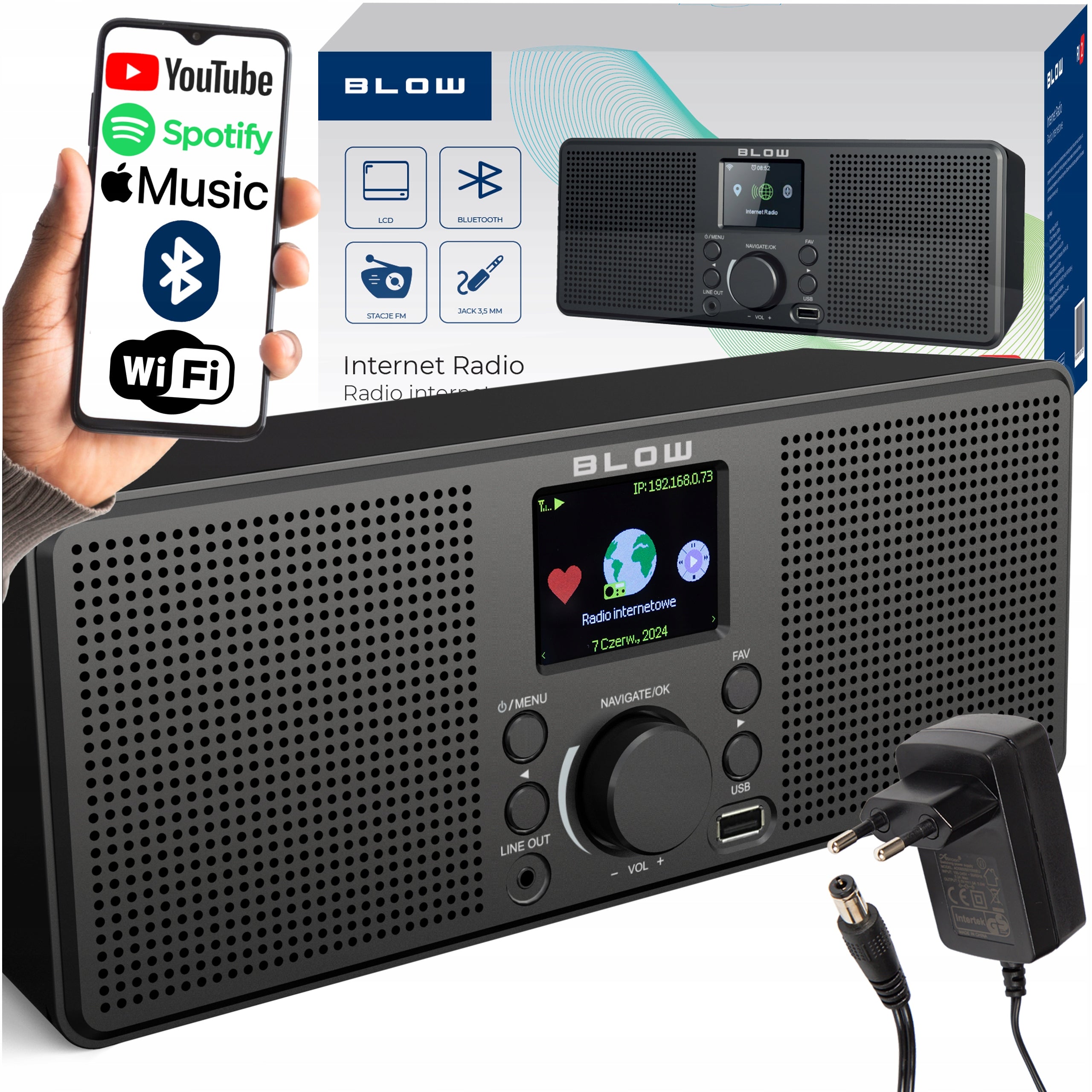 LCD INTERNET KITCHEN RADIO WIFI NETWORK BLUETOOTH USB RDS ALARM CLOCK ALARM