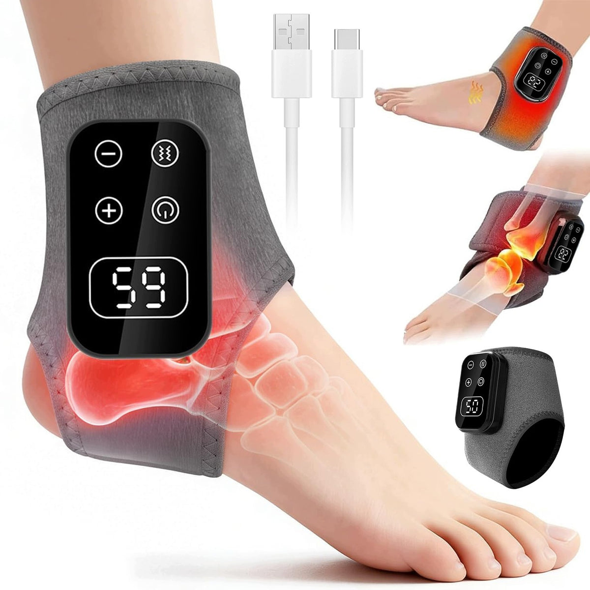 LCD VIBRATION MASSAGER FOR FEET AND ANKLES WITH HEATING PAIN REHABILITATION 5 modes