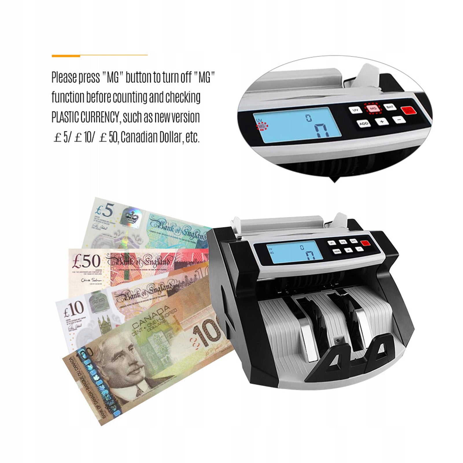 LCD in foreign currency displays counterfeit money detector for dollar HZ