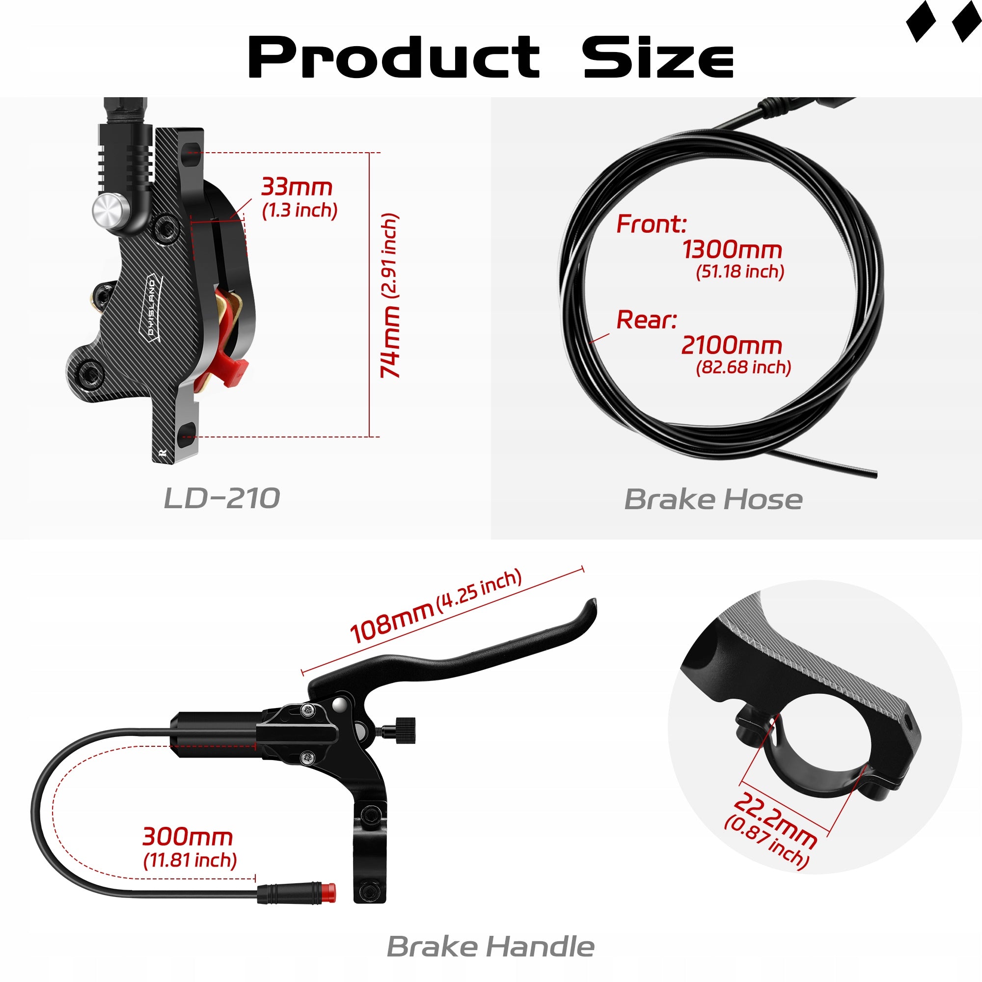 LD210-RR Electric Scooter Hydraulic Disc Brake with 2-Pin waterproof cable Packaging status original