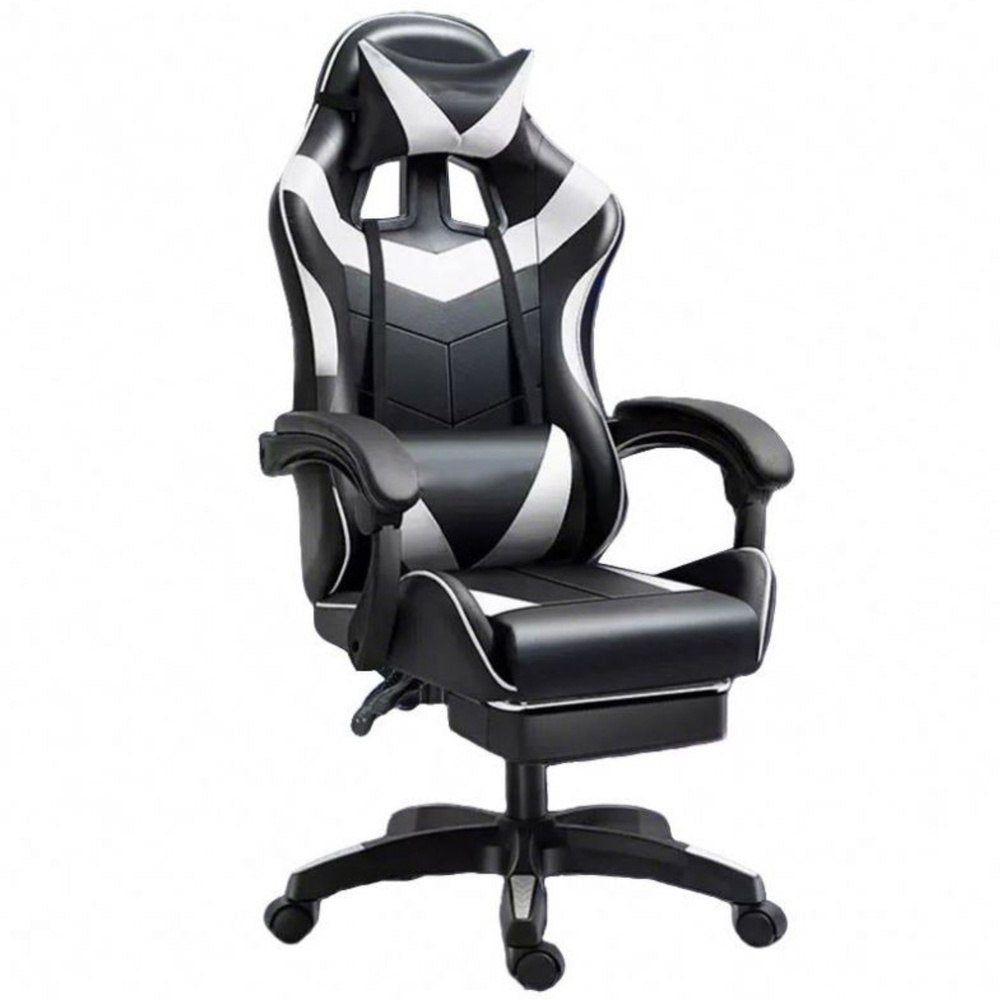 LEAN Gaming Chair Swivel Office Chair with Footrest Cushion Black and White Brand no brand