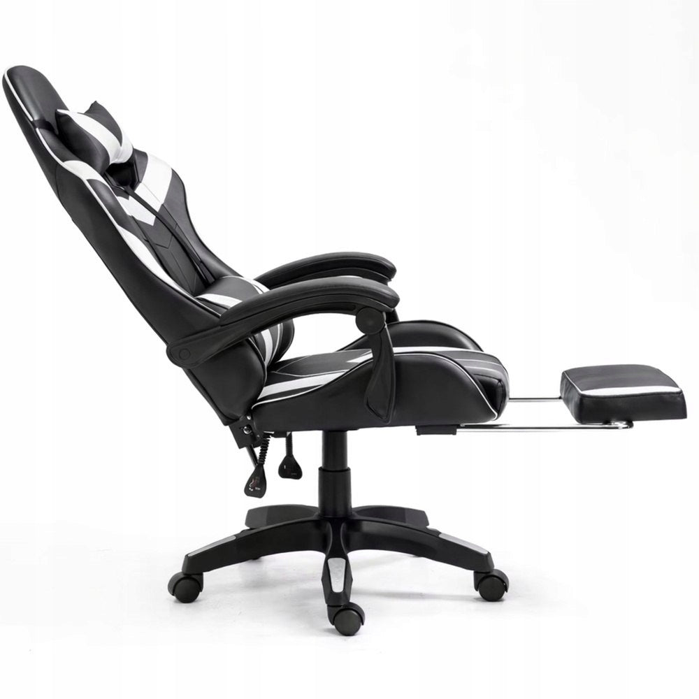 LEAN Gaming Chair Swivel Office Chair with Footrest Cushion Black and White Furniture depth 48 cm