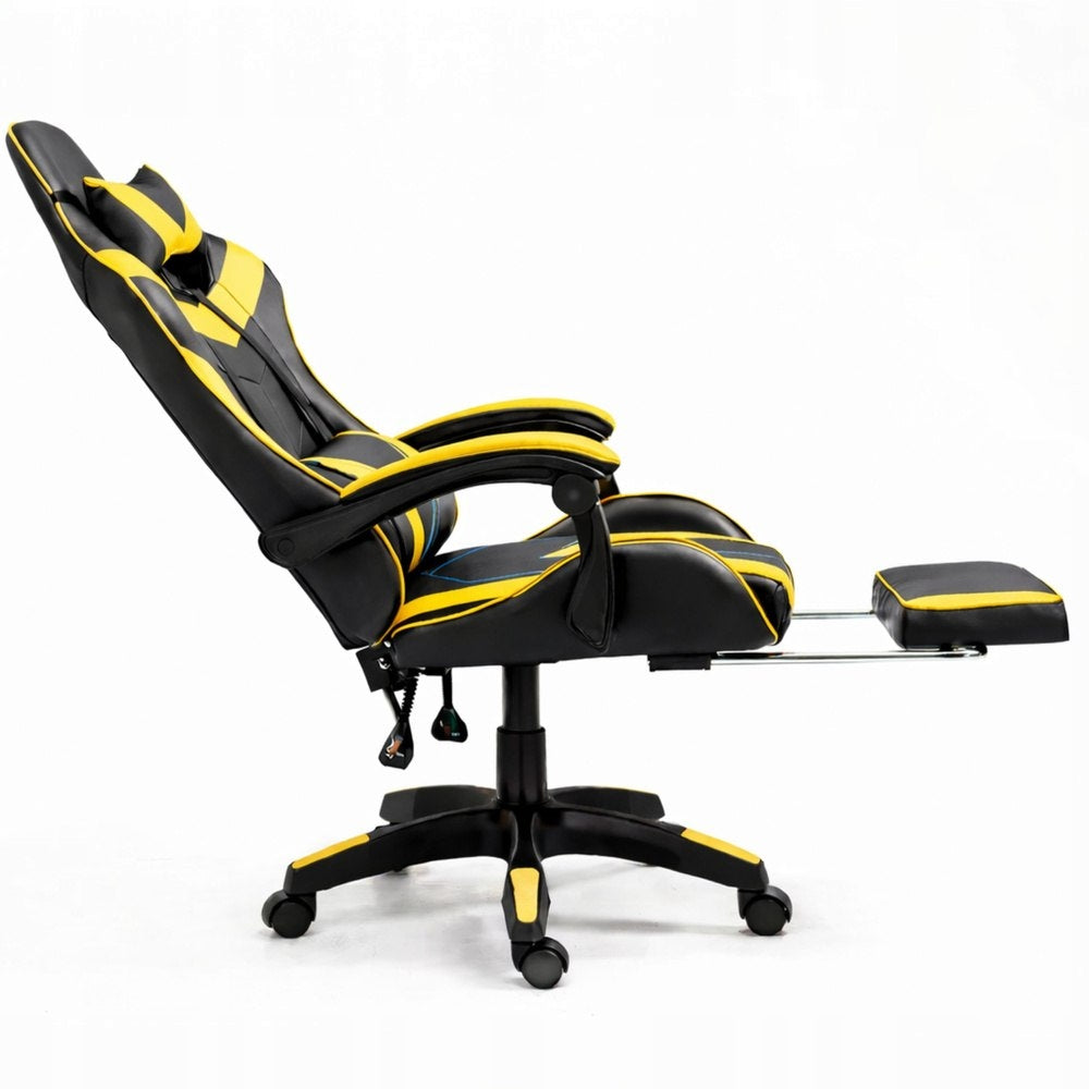 LEAN Gaming Chair Swivel Office With Footrest Cushion Black and Yellow Furniture depth 48 cm