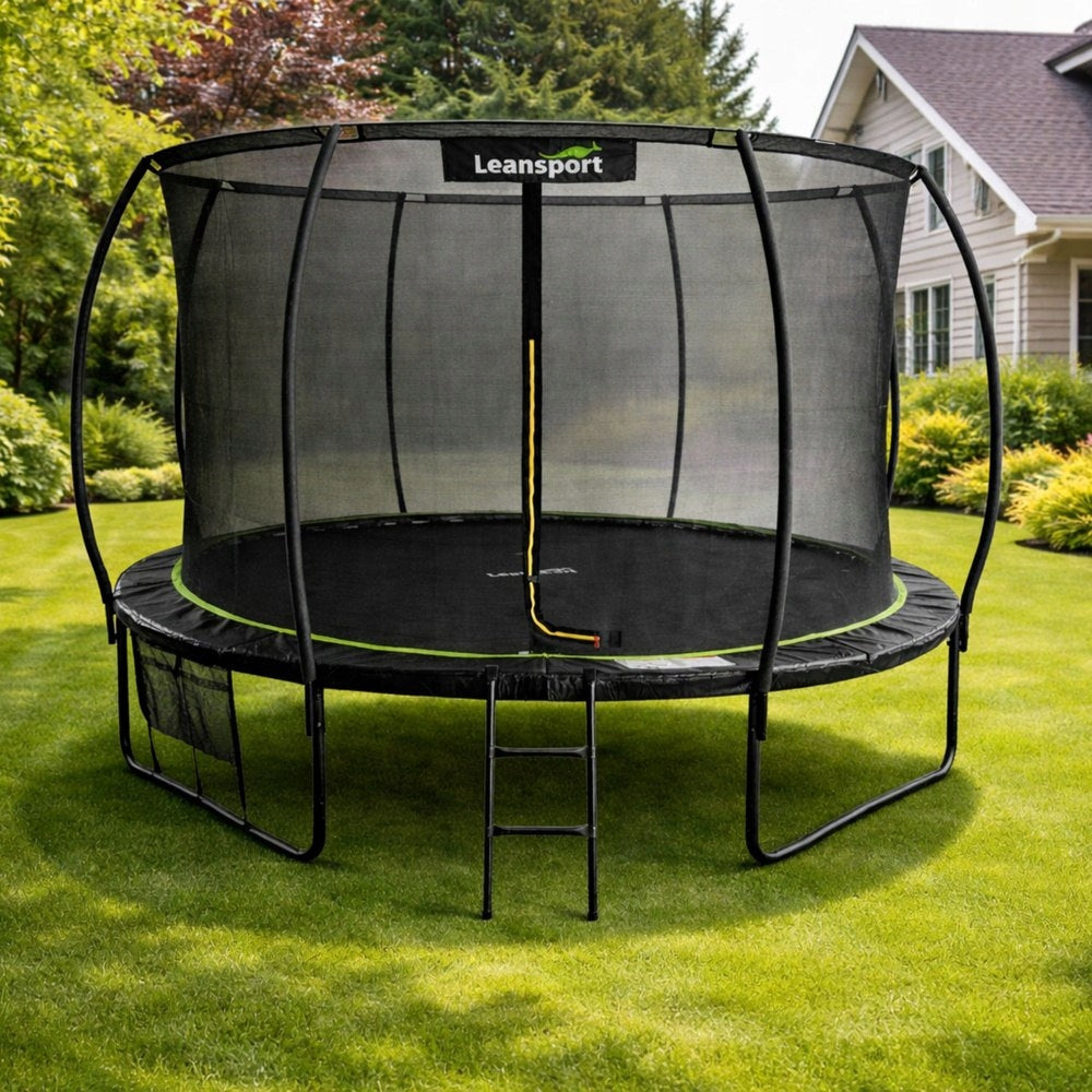 LEAN Garden Trampoline With Indoor Mesh Black and Green 366CM 12FT Kind with net