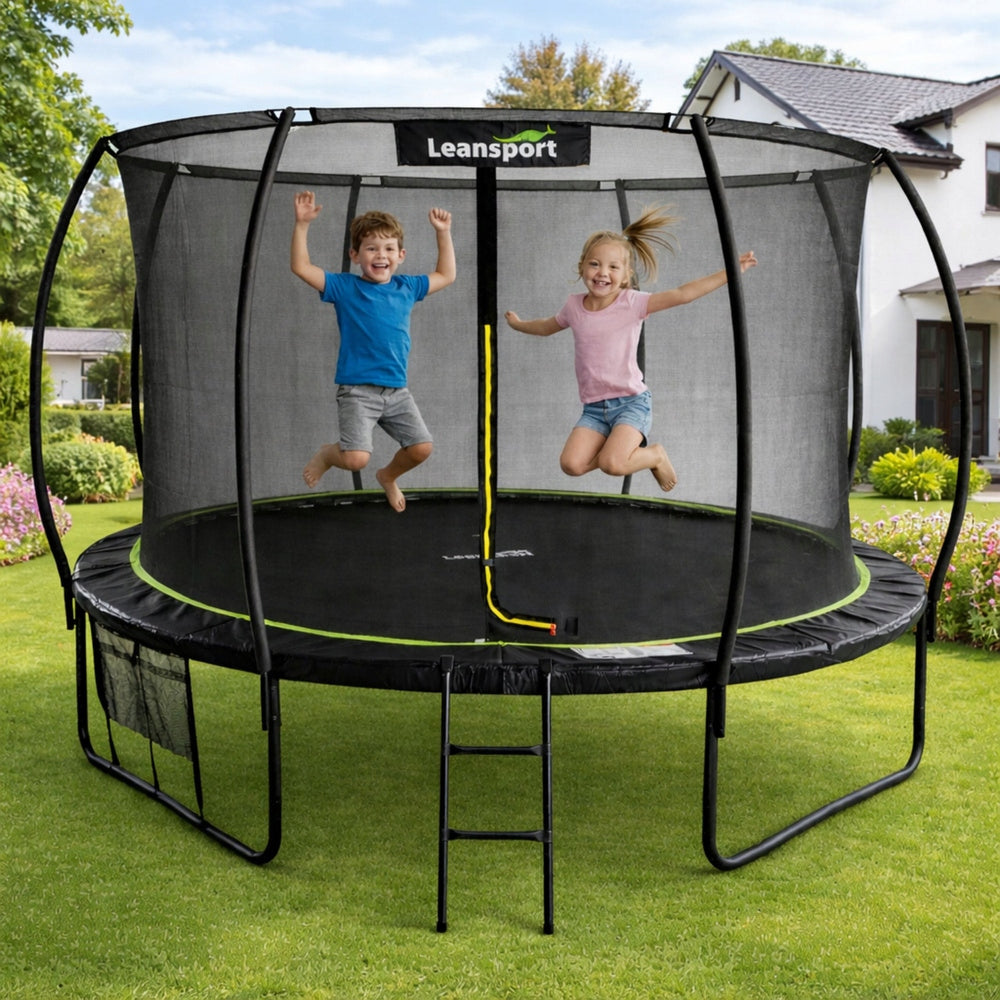 LEAN Garden Trampoline With Interior Mesh Black and Green 427CM 14FT Size (ft) 14 (427-435 cm)