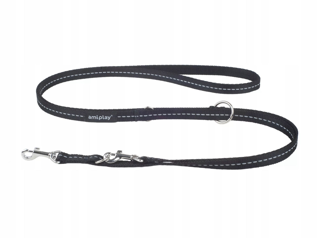 LEASH 6IN1 REFLECTIVE AMIPLAY M 1-2M BLACK FOR DOG