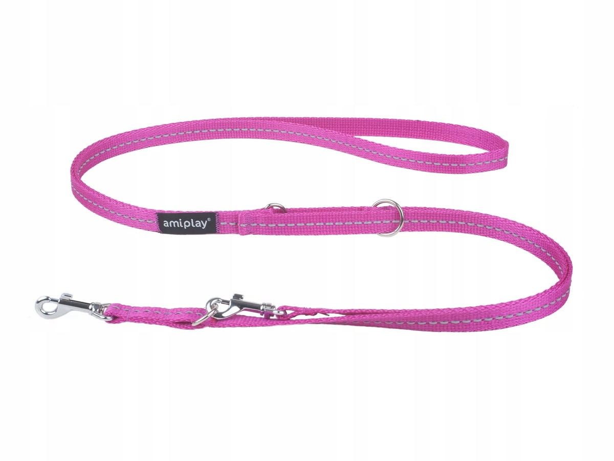 LEASH 6IN1 REFLECTIVE AMIPLAY M 1-2M PINK FOR DOG