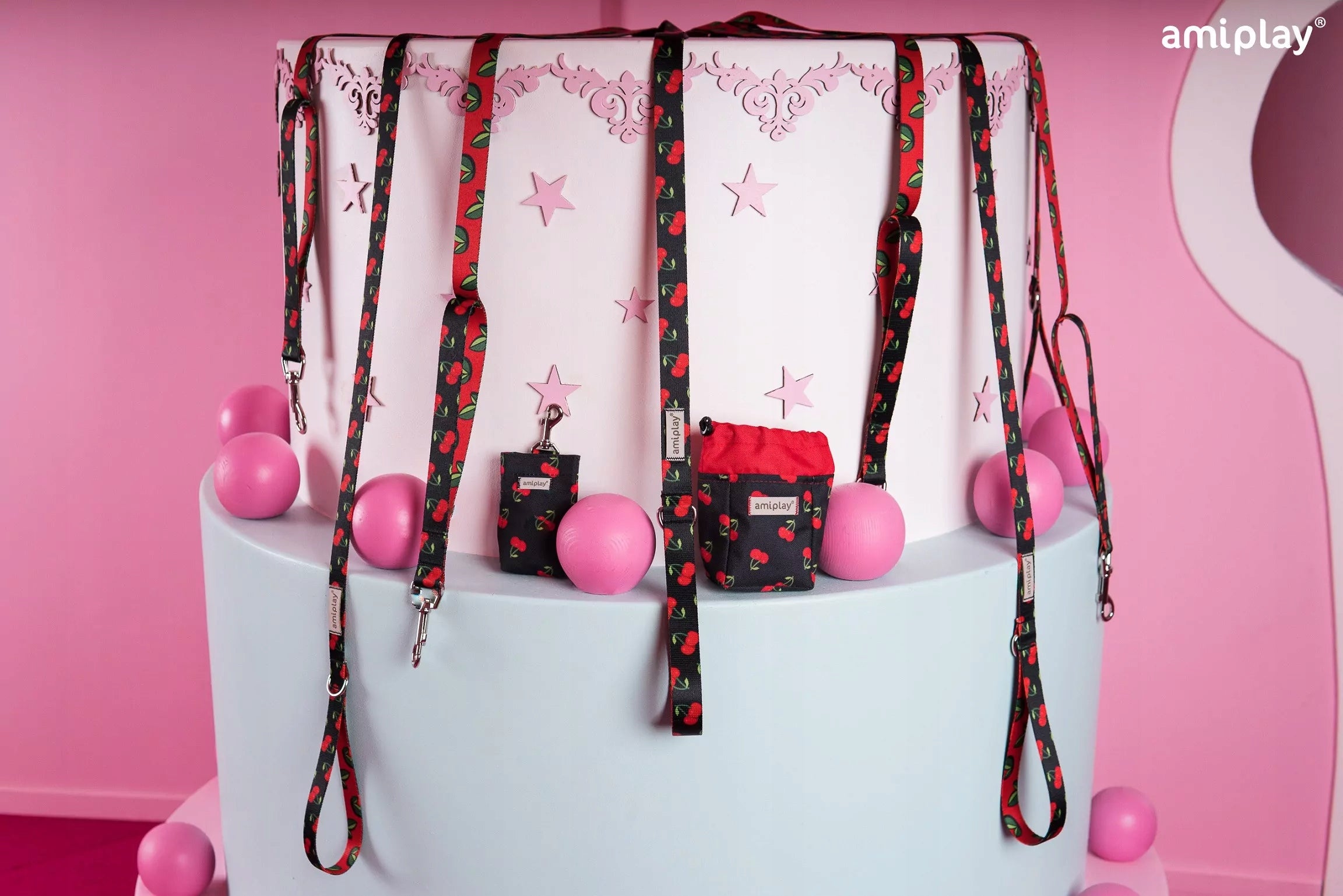 LEASH 7 IN 1 AMIPLAY BEHAPPY M 1-2M CHERRY FOR DOG Maximum leash length 2 m
