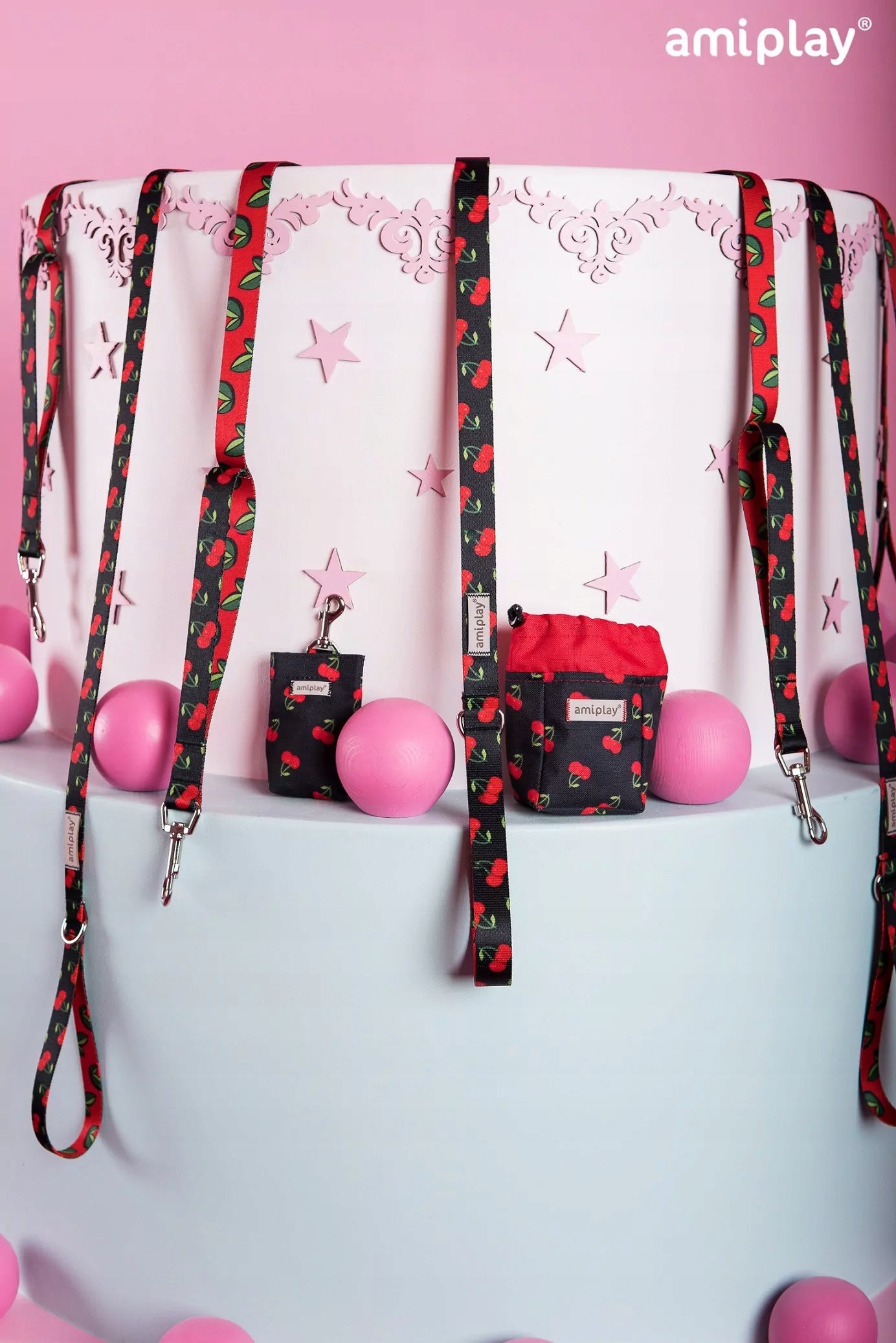 LEASH 7 IN 1 AMIPLAY BEHAPPY M 1-2M CHERRY FOR DOG Trade name amiplay Smycz przepinana 7in1 BeHappy M Cherry