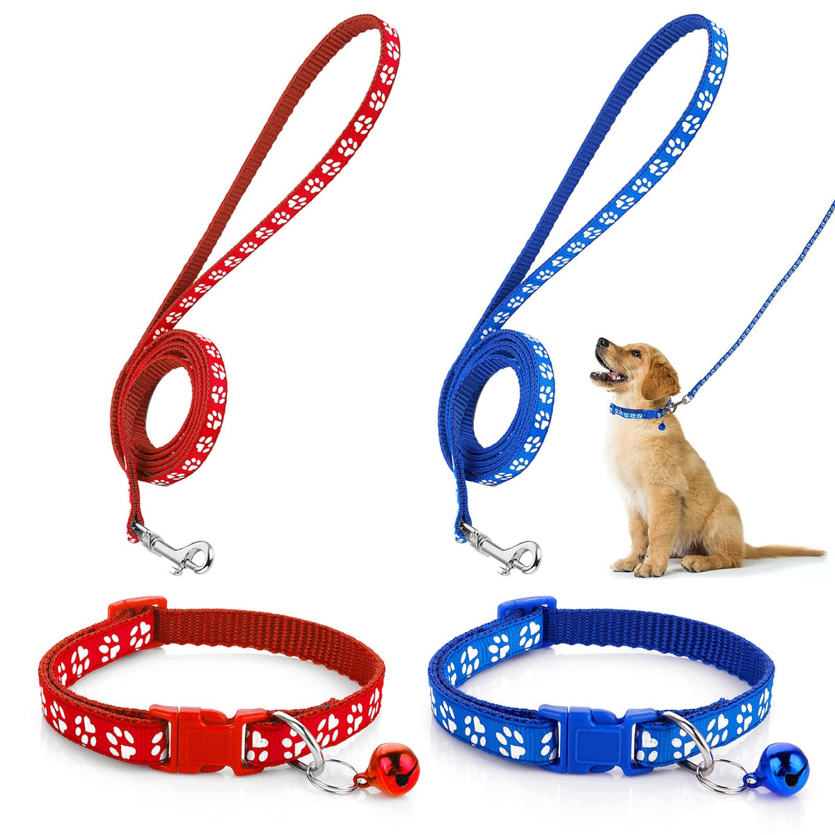 LEASH AND DOG COLLAR 120CM ADJUSTABLE BLUE RED SET
