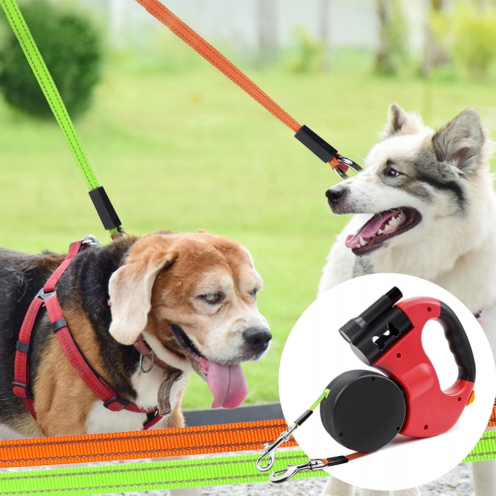 LEASH AUTOMATIC DOUBLE FOR TWO DOGS 3M LED REFLECTIVE RED Brand no brand