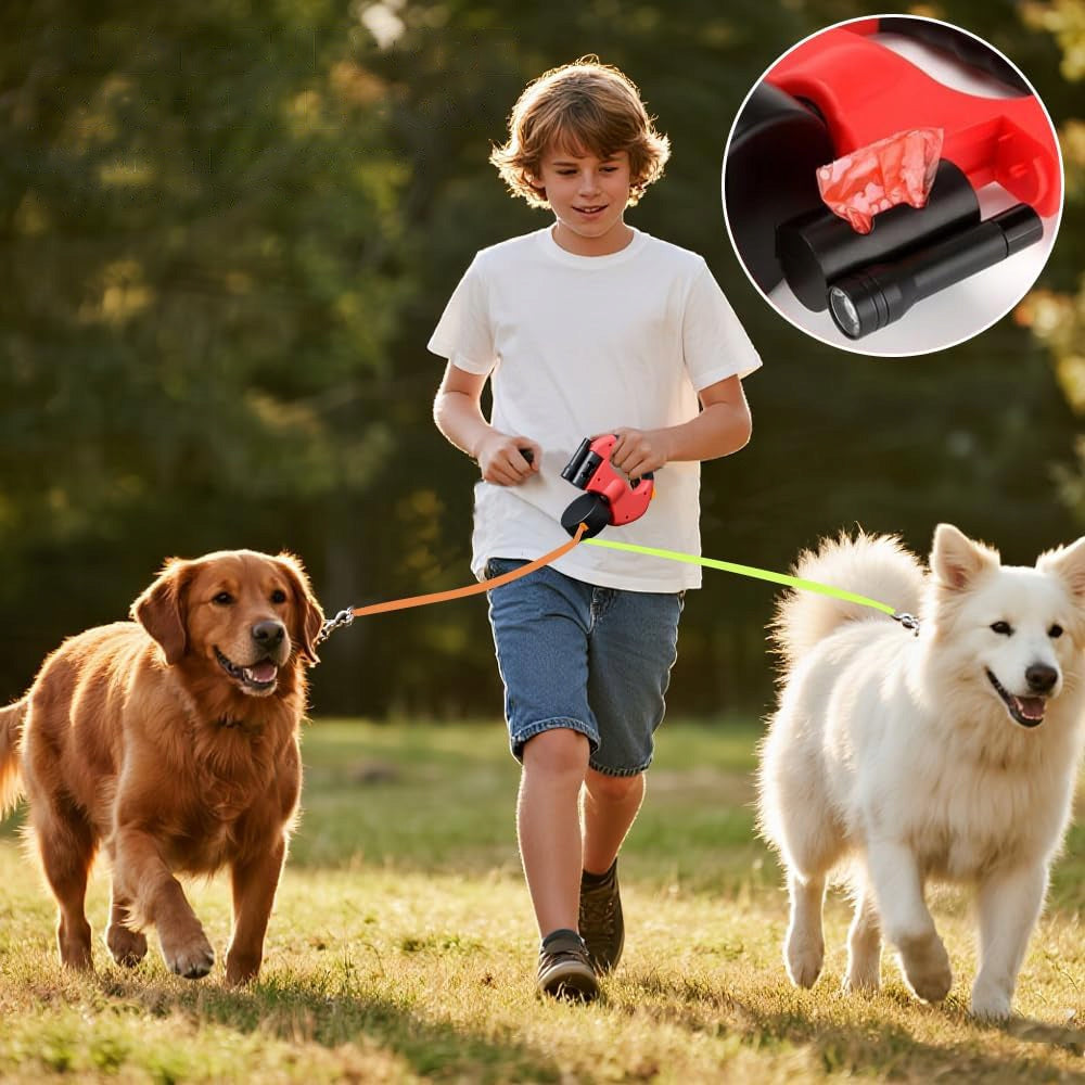 LEASH AUTOMATIC DOUBLE FOR TWO DOGS DOG FLASHLIGHT REFLECTIVE TAPE 3M Brand no brand