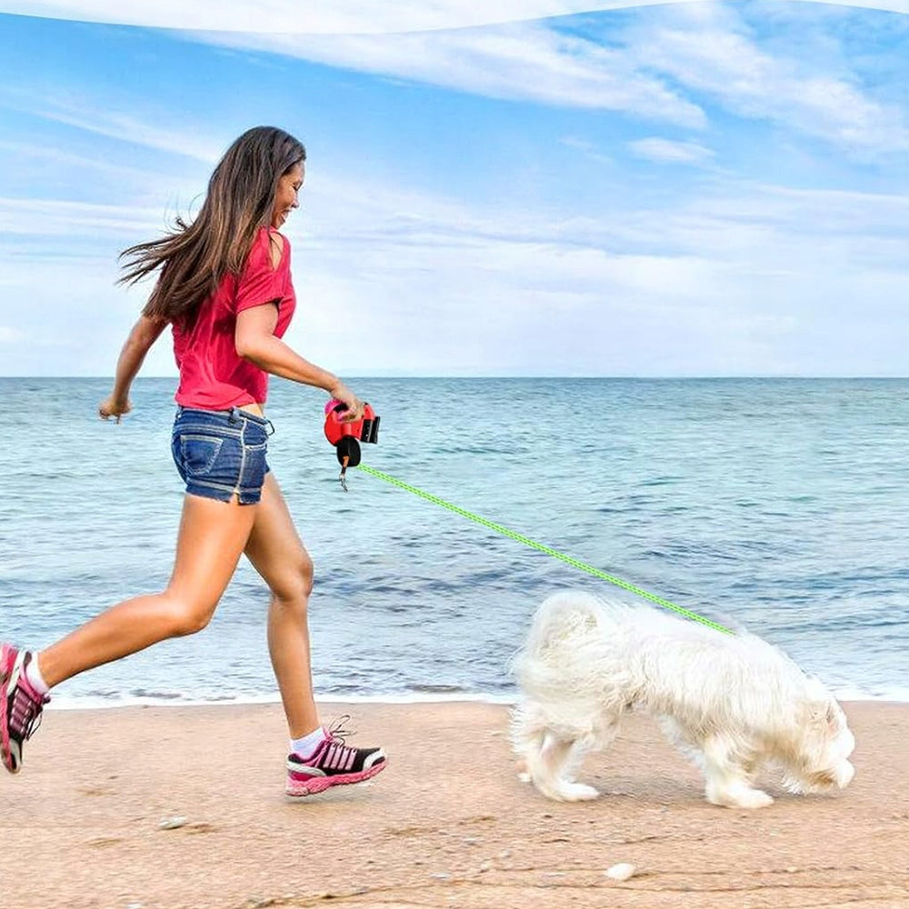 LEASH AUTOMATIC DOUBLE FOR TWO DOGS DOG FLASHLIGHT REFLECTIVE TAPE 3M Color red