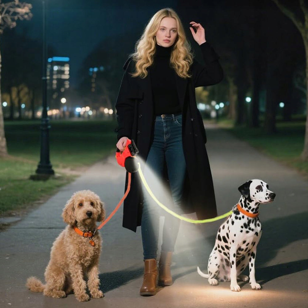 LEASH AUTOMATIC DOUBLE FOR TWO DOGS DOG FLASHLIGHT REFLECTIVE TAPE 3M EAN (GTIN) 885659108693