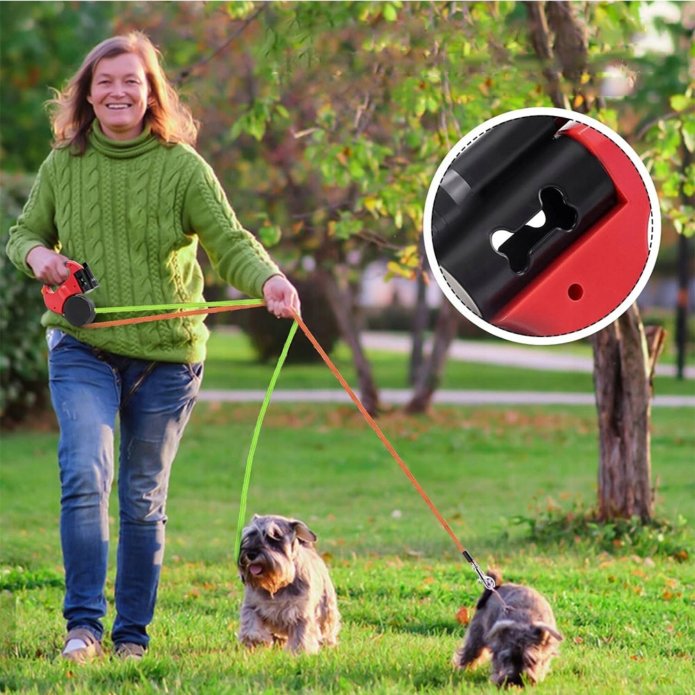 LEASH AUTOMATIC DOUBLE FOR TWO DOGS DOG FLASHLIGHT REFLECTIVE TAPE 3M Kind automatic