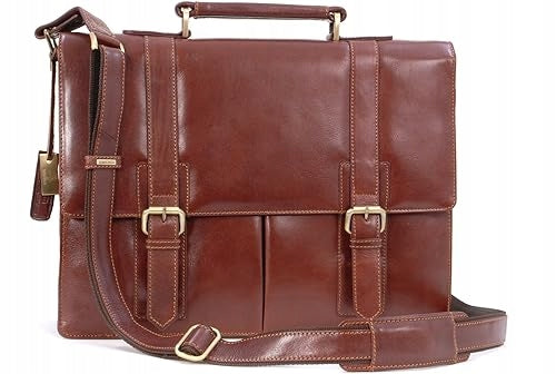 LEATHER BRIEFCASE MEN'S LAPTOP BAG 17 INCHES FOR WORK HOME GIFT
