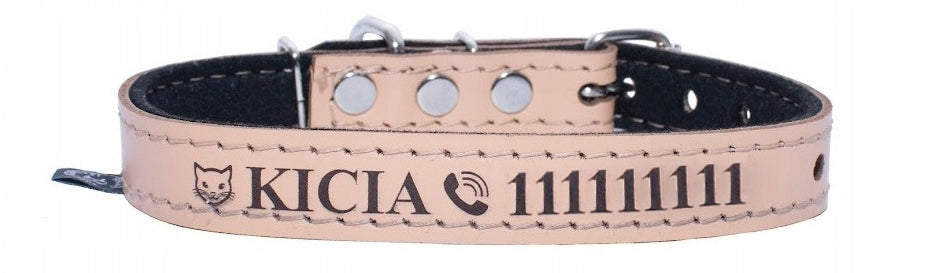 LEATHER CAT COLLAR WITH ENGRAVING 15 kol 18-27cm