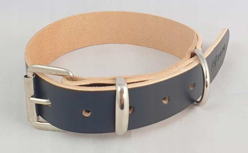 LEATHER COLLAR BLACK - NATURAL FOR DOG 3 CM HADA 45 CM