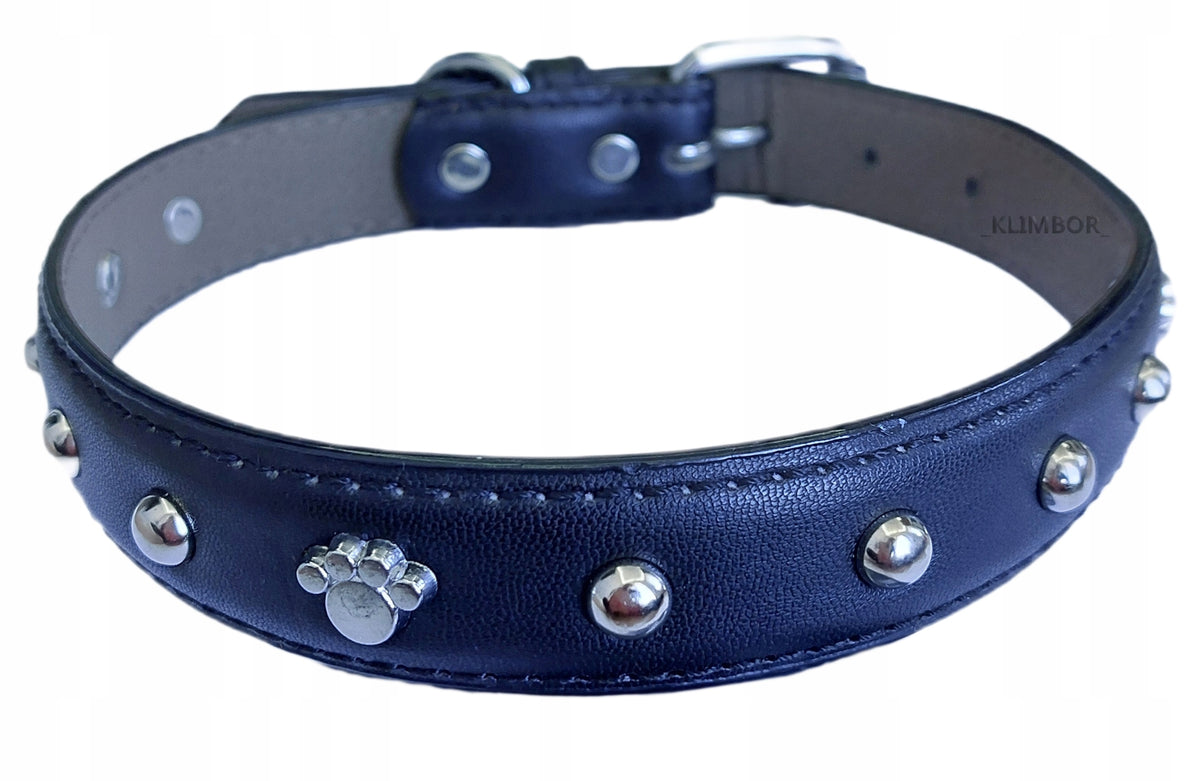 LEATHER DOG COLLAR DECORATIVE COLLAR WITH STUDS WITH LEASH CLASP "M"