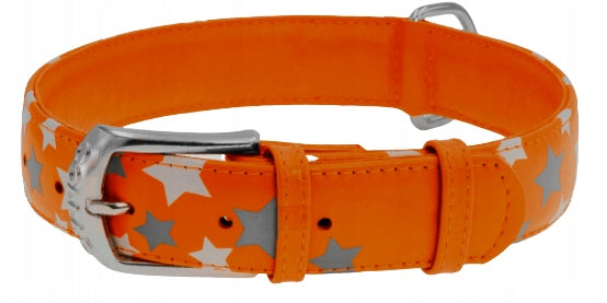 LEATHER DOG COLLAR WAUDOG Reflective 38-49CM STARS