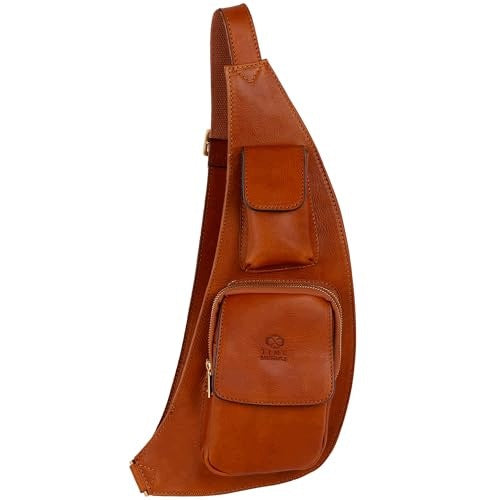 LEATHER HIP BAG MEN'S WOMEN'S ITALIAN GENUINE LEATHER BROWN Brand no brand