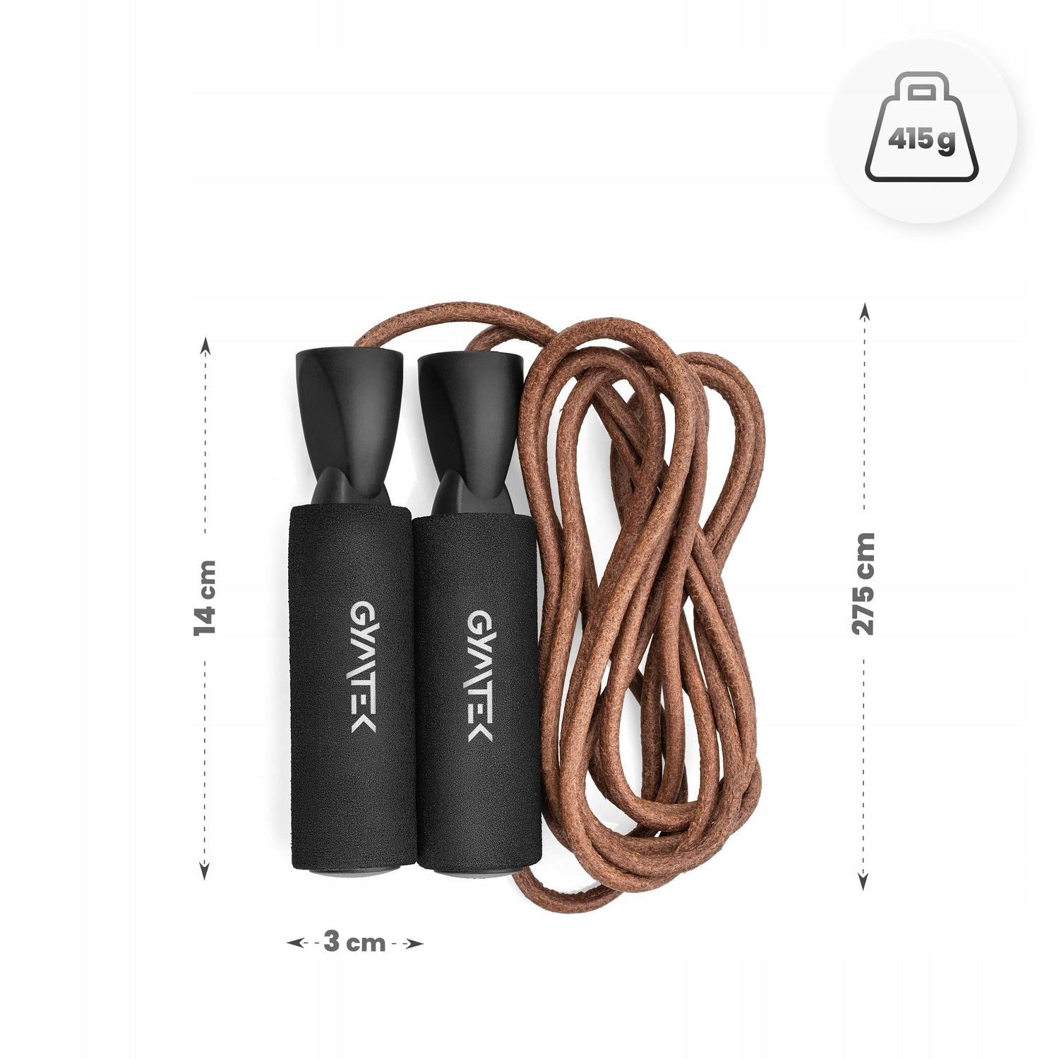 LEATHER JUMP ROPE WITH BEARINGS LONG HANDLES FOAM GYMTEK Kind leather