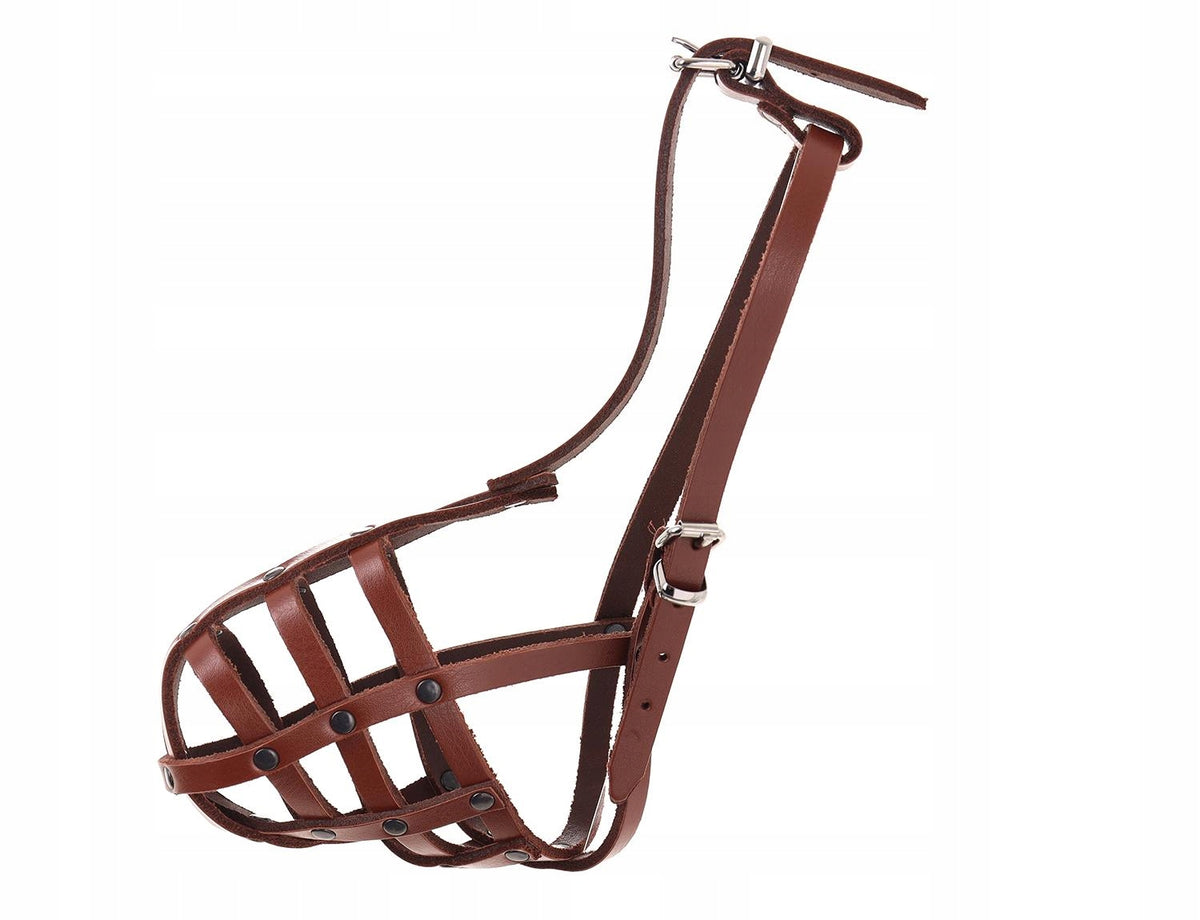 LEATHER MUZZLE RIVETED 4 POODLE, BROWN