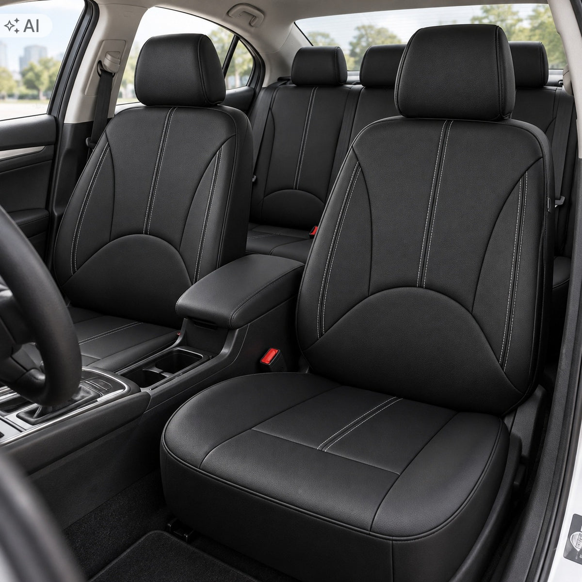 LEATHER SEAT COVERS CAR SEATS BLACK FAUX LEATHER SET Packaging status original