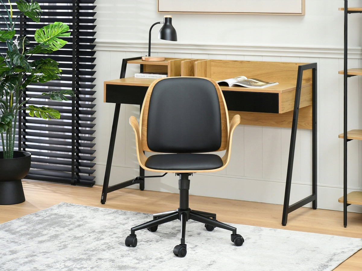 LEATHER SWIVEL OFFICE CHAIR WITH ADJUSTABLE BENT WOOD OAK ENRIC BLACK Manufacturer code 5907698699156