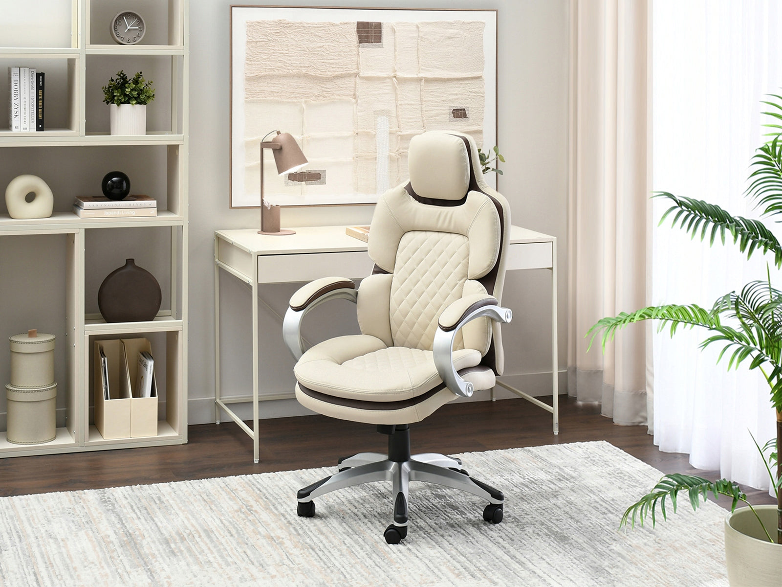 LEATHER SWIVEL OFFICE CHAIR WITH HEIGHT ADJUSTMENT BEIGE ABELARD GREY Manufacturer code 5907698644965