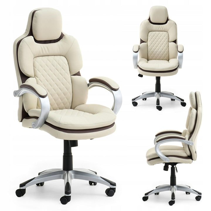 LEATHER SWIVEL OFFICE CHAIR WITH HEIGHT ADJUSTMENT BEIGE ABELARD GREY