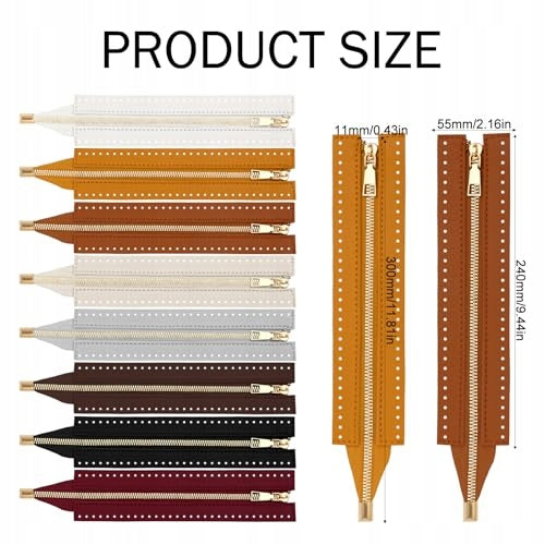 LEATHER ZIPPERS FOR HANDBAGS 24 CM SET OF 8 COLORS DIY Manufacturer code Bez marki