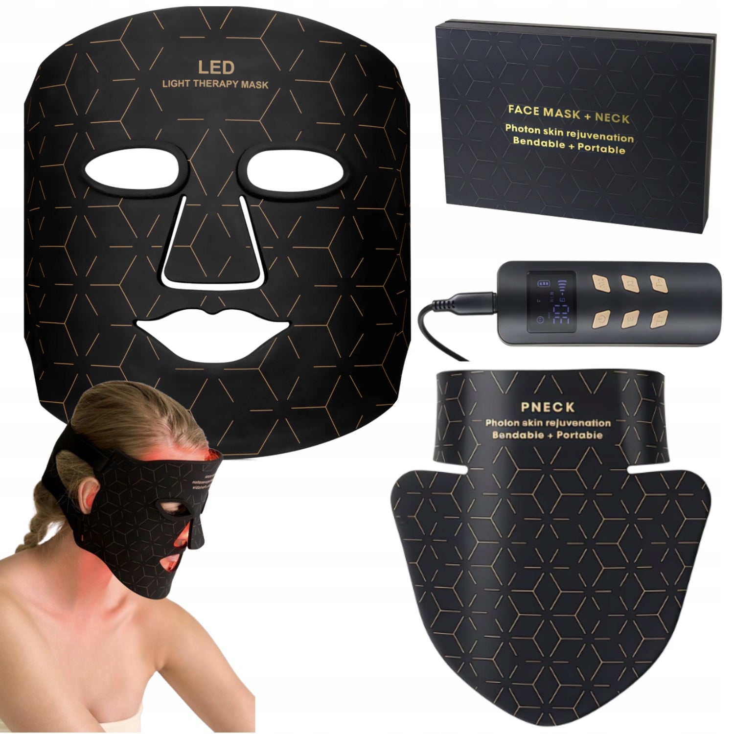 LED BEAUTY MASK FOR FACE AND NECK 4IN1 LIGHT THERAPY PHOTON SET XXL