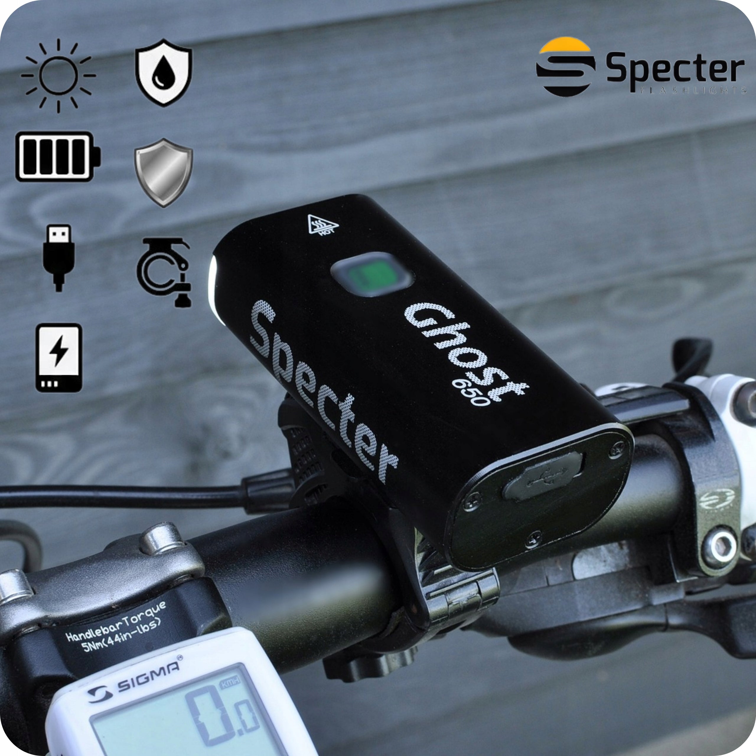 LED BICYCLE LIGHT SPECTER GHOST650 650LM ALUMINUM USB C 4400MAH Packaging status original