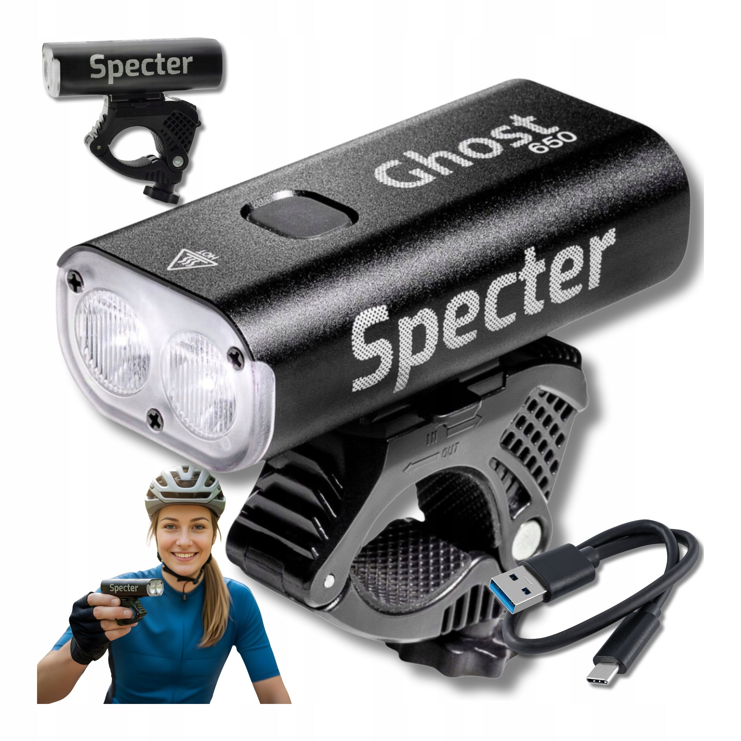 LED BICYCLE LIGHT SPECTER GHOST650 650LM ALUMINUM USB C 4400MAH