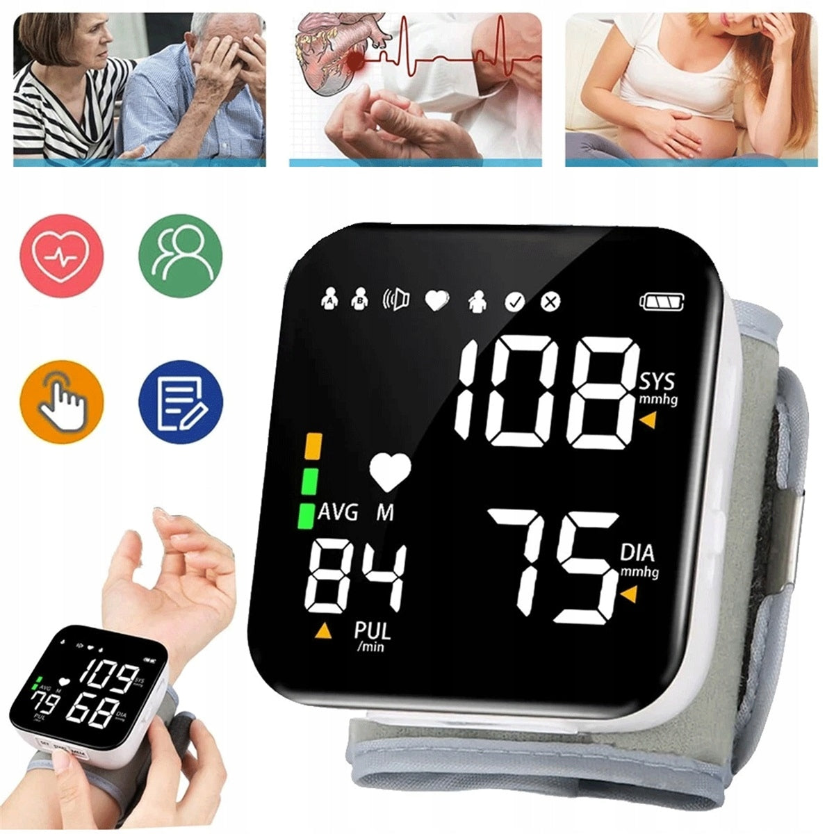 LED BLOOD PRESSURE MONITOR WITH FULL SCREEN DISPLAY AND ADJUSTABLE CUFF