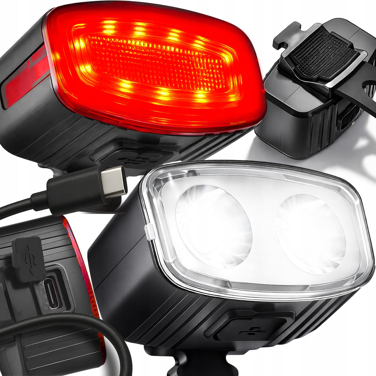 LED Bicycle Lights Front Rear USB Strong Light Bike Lamp Set