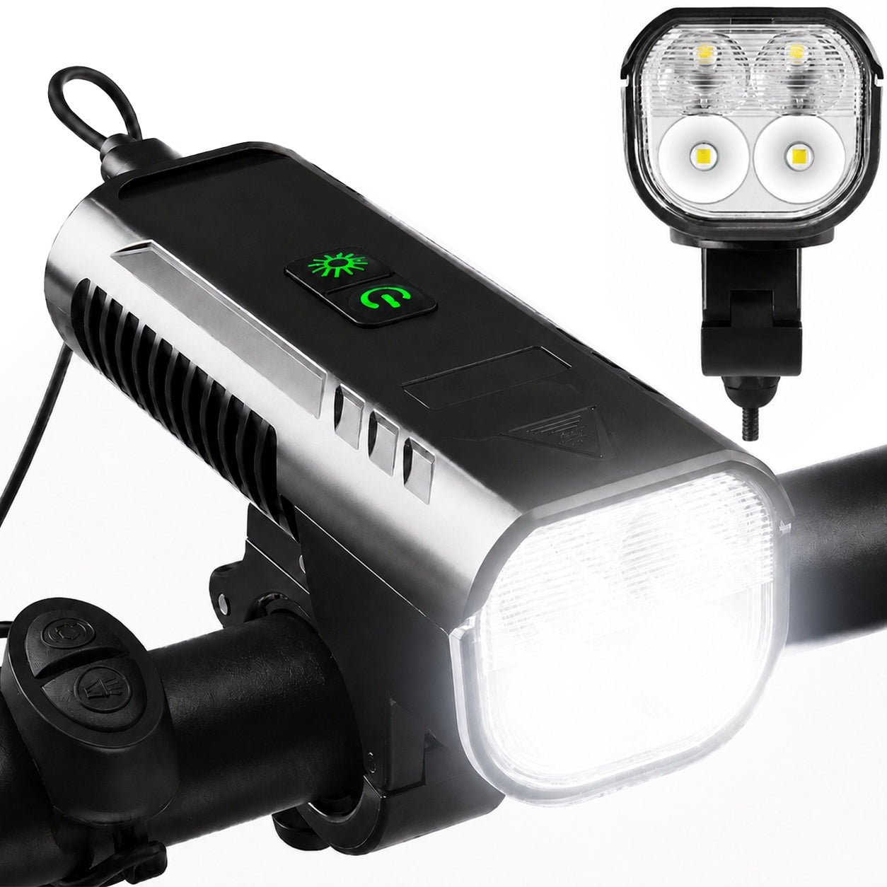 LED Bike Light 1000lm With Horn 100 dB, USB-C Powerbank + Rear Brand no brand