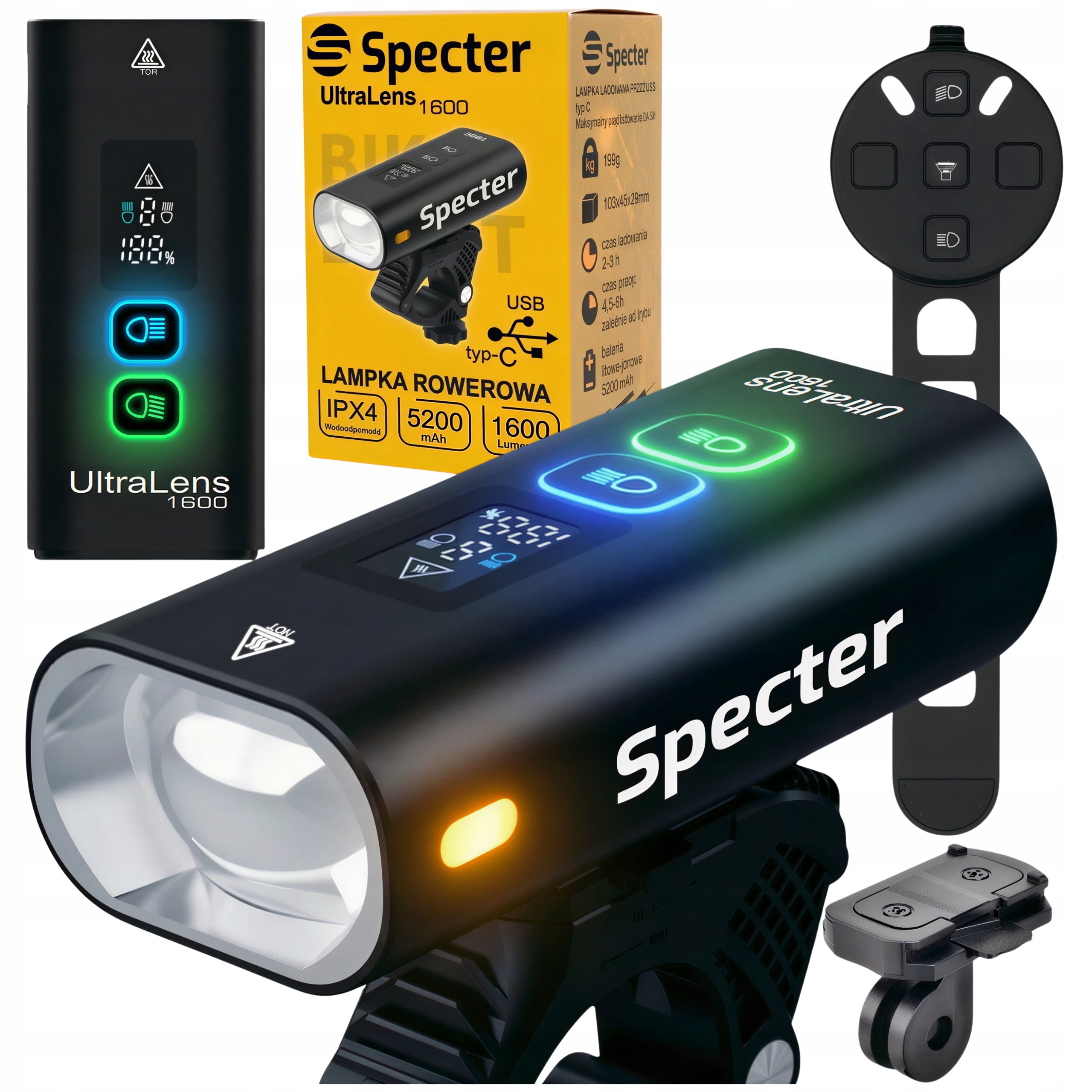 LED Bike Light 1600LM Powerful Flashlight Front USB Powerbank 5200mAh