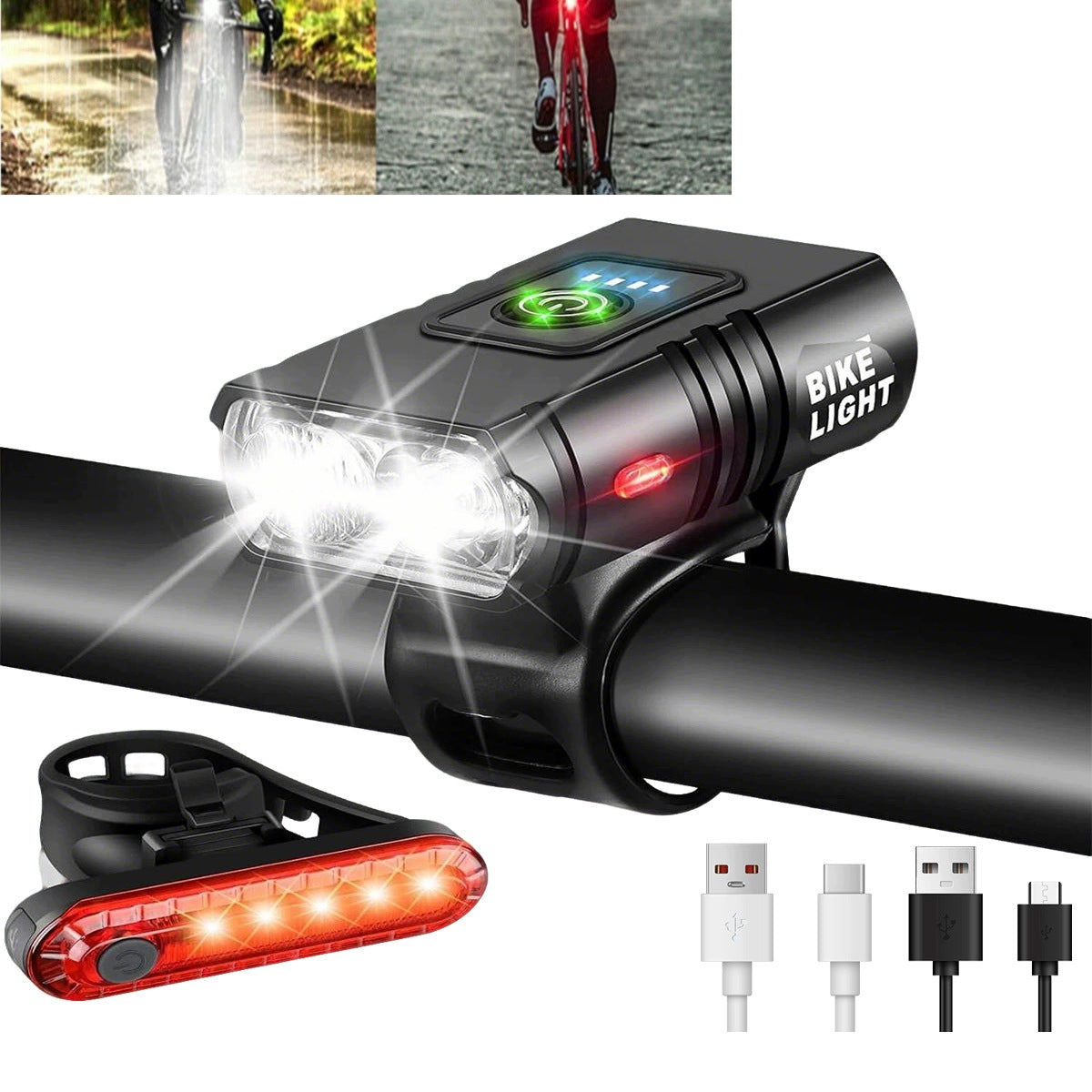 LED Bike Light Front Rear Rechargeable Lamp Set for USB-C Bike