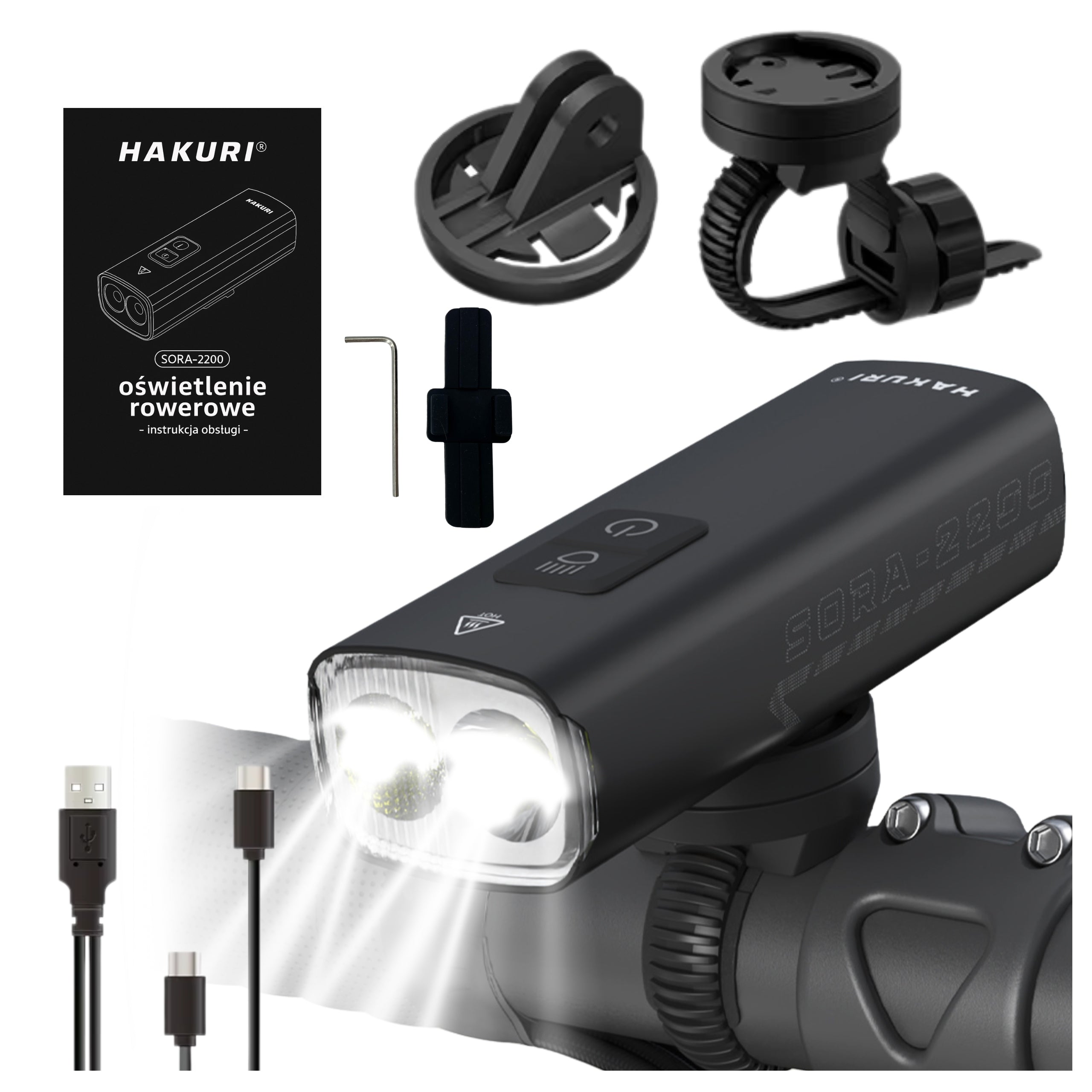 LED Bike Light Strong Light 2200lm Lighting 5 Modes Powerbank 2in1