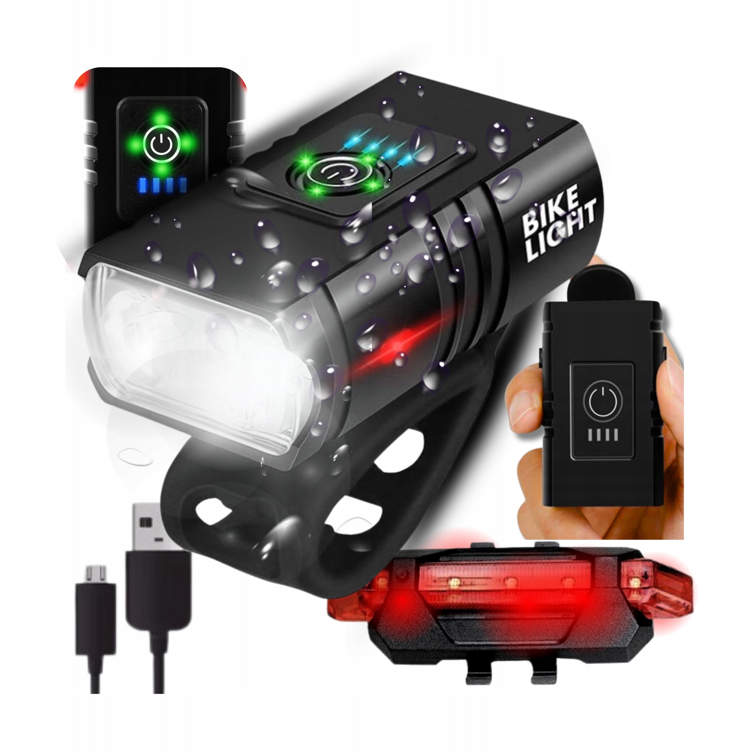 LED Bike Light Very Strong Waterproof USB Rechargeable + Freebie Rear