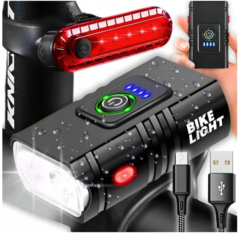 LED Bike Light Very Strong Waterproof USB Rechargeable + Freebie Rear