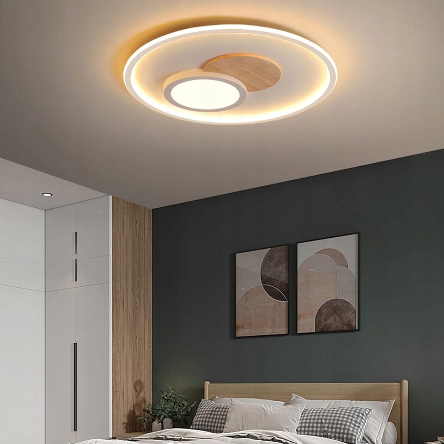 LED CEILING LIGHT DIMMABLE WITH REMOTE CONTROL WOODEN ROUND MODERN Brand no brand