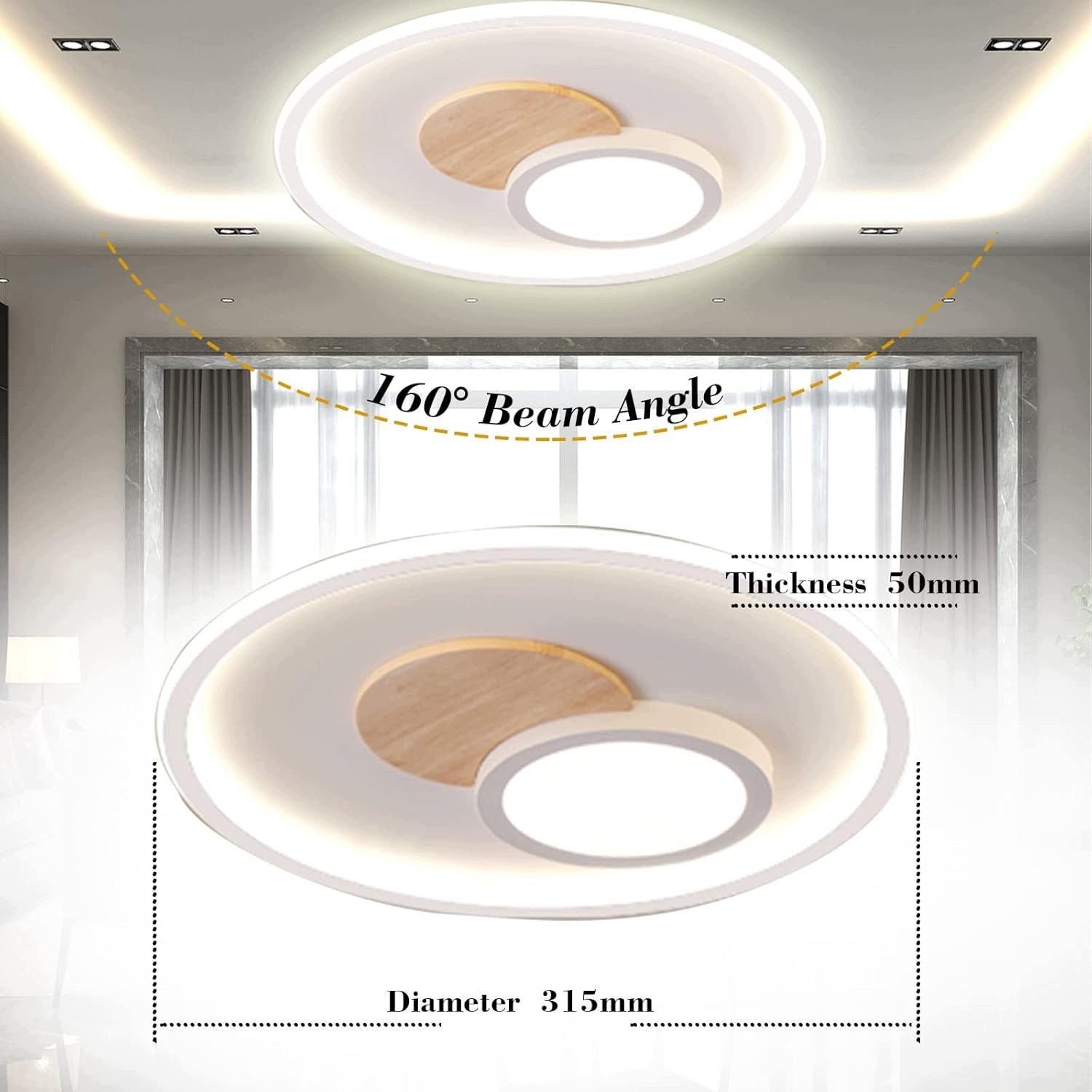 LED CEILING LIGHT DIMMABLE WITH REMOTE CONTROL WOODEN ROUND MODERN Packaging status original