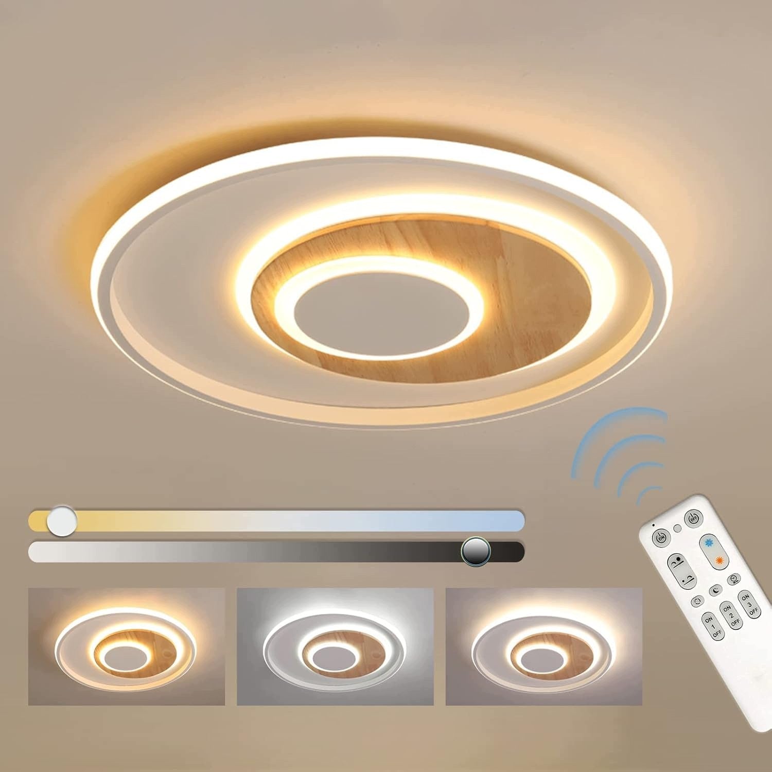 LED CEILING LIGHT DIMMABLE WOODEN REMOTE CONTROL